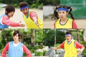 Teammates in blue and yellow jerseys outdoors