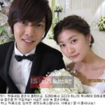 Bride and groom smiling, bride holding bouquet