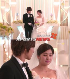 Bride and groom exchanging vows in chapel
