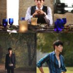 Collage of man dining and walking outdoors