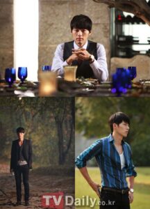 Collage of man dining and walking outdoors