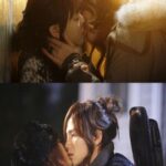 Two women kissing in intimate scenes