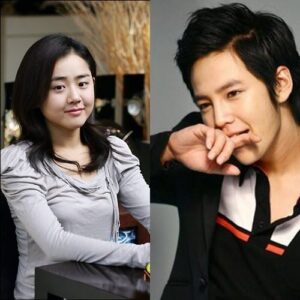 Split portrait of smiling young woman and man