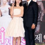 Smiling couple posing at movie premiere