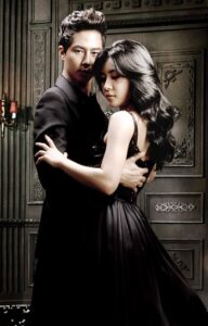 Couple embracing in elegant black formal attire