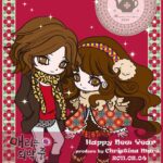 Two fashionable girls in winter outfits illustration