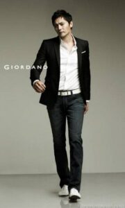 Male model in blazer and jeans
