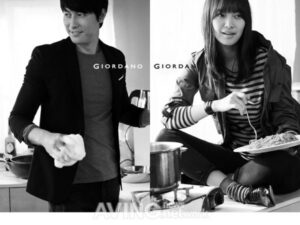 Two models cooking and eating on kitchen counter