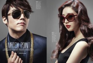 Man and woman wearing stylish sunglasses