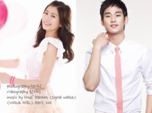 Smiling models in white outfits with pink accents