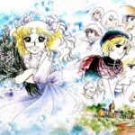 Vintage anime-style collage with girl and bouquet