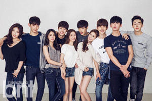 Group of friends posing together, smiling.