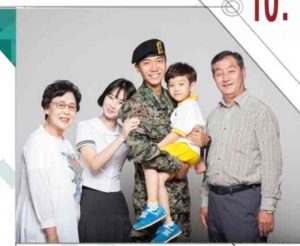Family portrait with soldier and children.