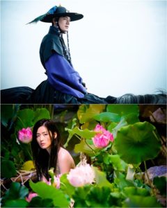 Portraits of a rider and a woman in nature.