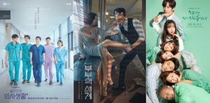 Three Korean drama promotional posters.