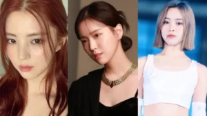 Three women showcasing different hairstyles and styles.