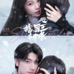 Romantic snowy scene with two characters.