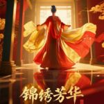 Elegant figure in traditional red attire.