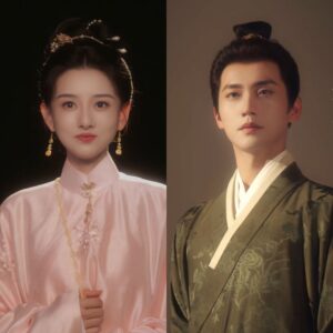 Couple in traditional Chinese attire, posing.