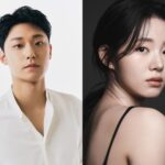 Man and woman posing separately against backgrounds.