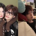 Young couple smiling; person resting on couch.