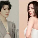 Man and woman posing against neutral backgrounds.