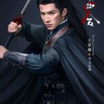 Warrior in black robe holding sword.