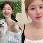 Woman smiling with dog; woman in black top.