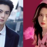 Man in suit; woman in pink outfit.