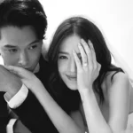 Bride and groom in black and white.