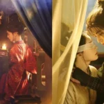Two intimate couples with candlelight and curtain